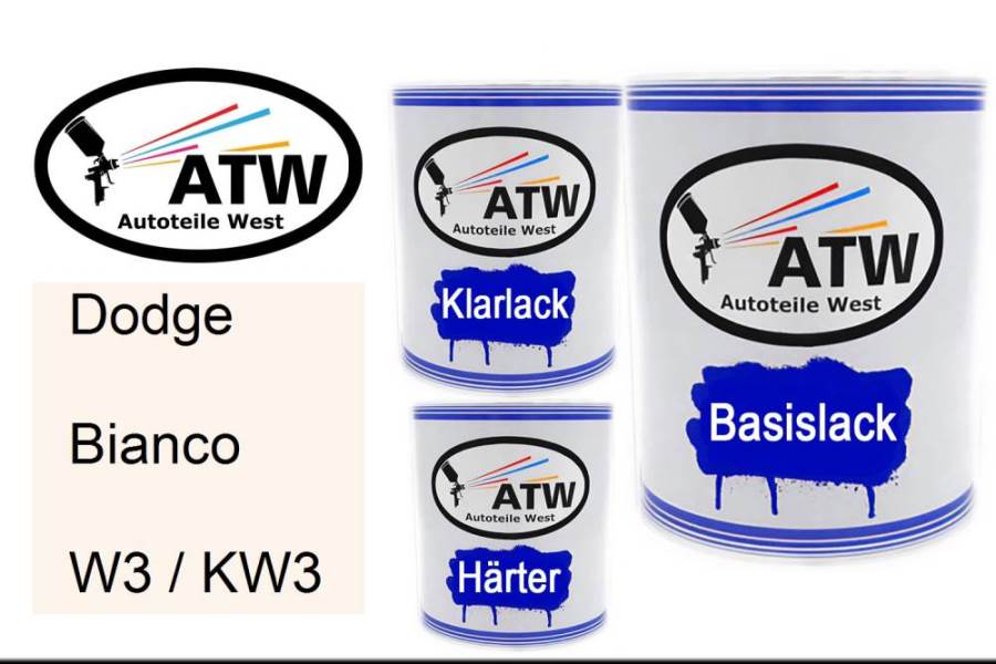 Dodge, Bianco, W3 / KW3: 1L Lackdose + 1L Klarlack + 500ml Härter - Set, von ATW Autoteile West.